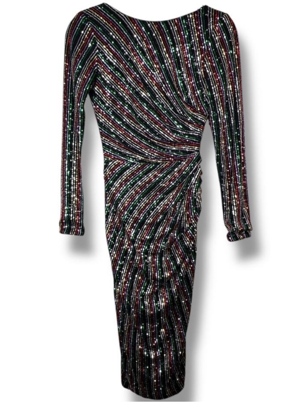 Dress The Population Emilia Rainbow Long Sleeve Sequin Open Back Bodycon Dress